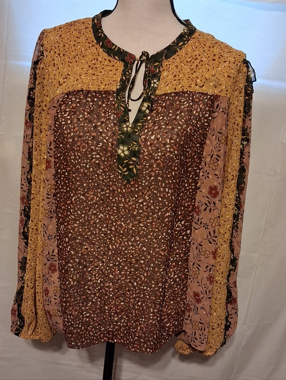 DR2 by Daniel Rainn XL Boho Patchwork Blouse - Anthro Style Mixed Print